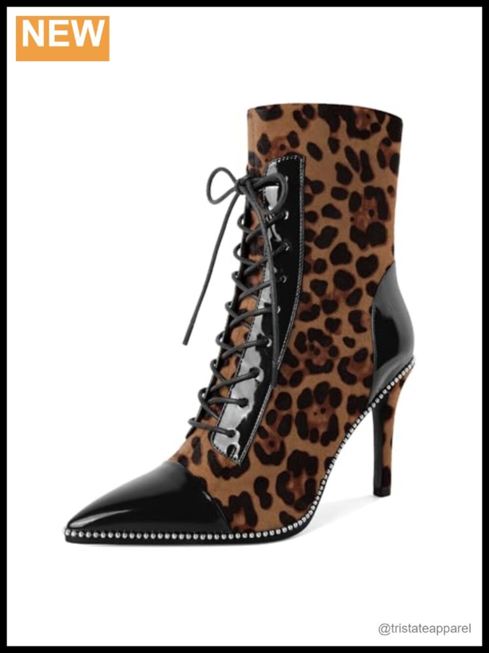 Lace Up Ankle Boots High Stiletto Heel Pointed Toe Silver Beaded Side Zipper